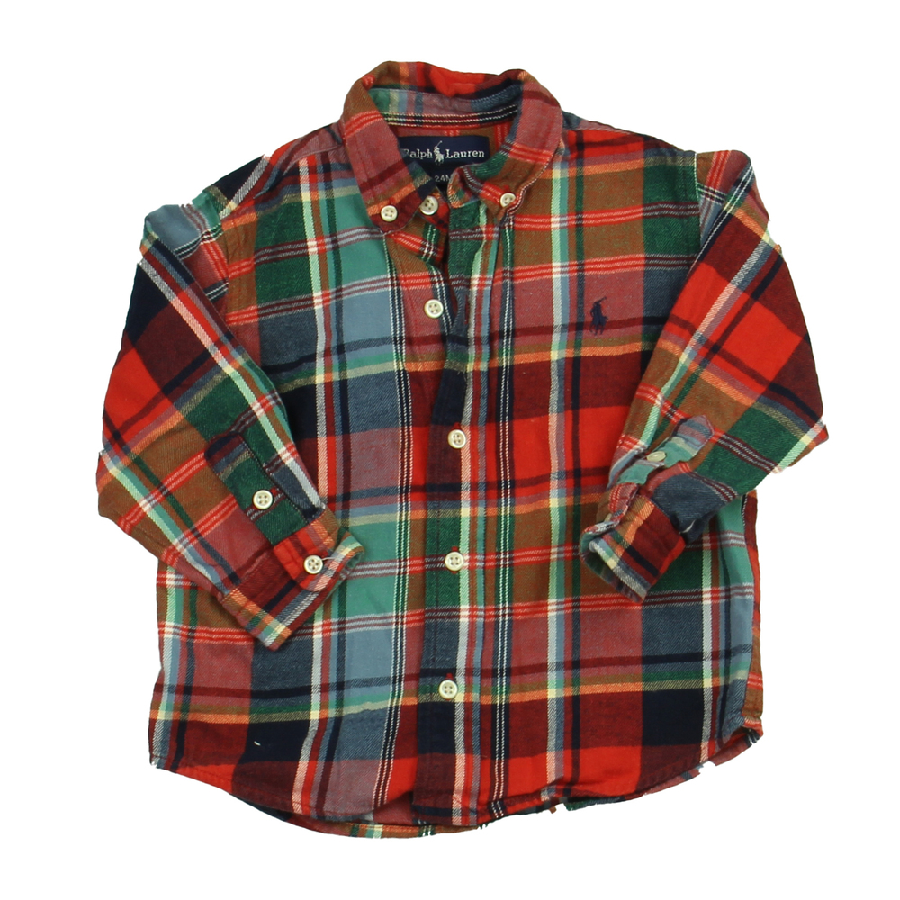 Ralph Lauren Boys Red | Plaid Button Down Long Sleeve size: 24 Months - Picture 2 of 2